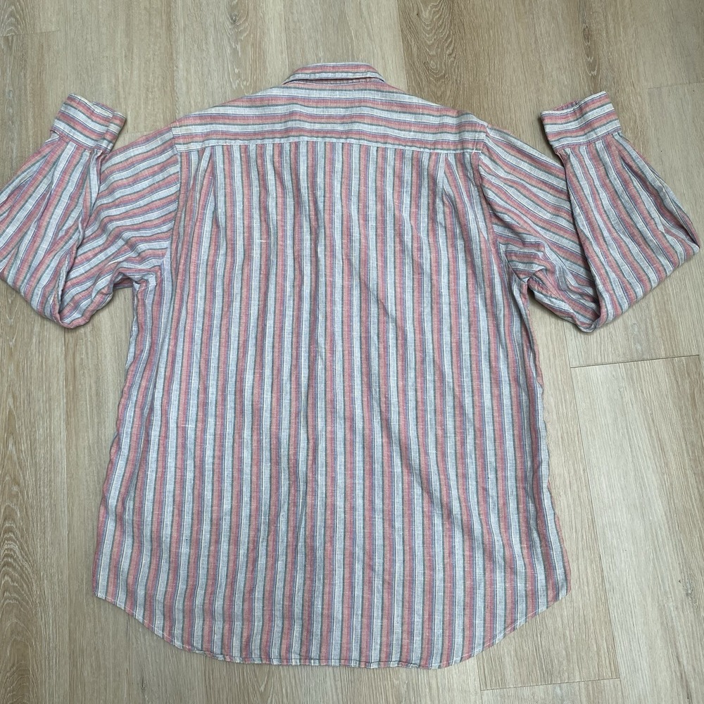 Vintage Boston Traders Limited Edition Linen Cotton Blend Mens L Striped Shirt - Picture 7 of 7